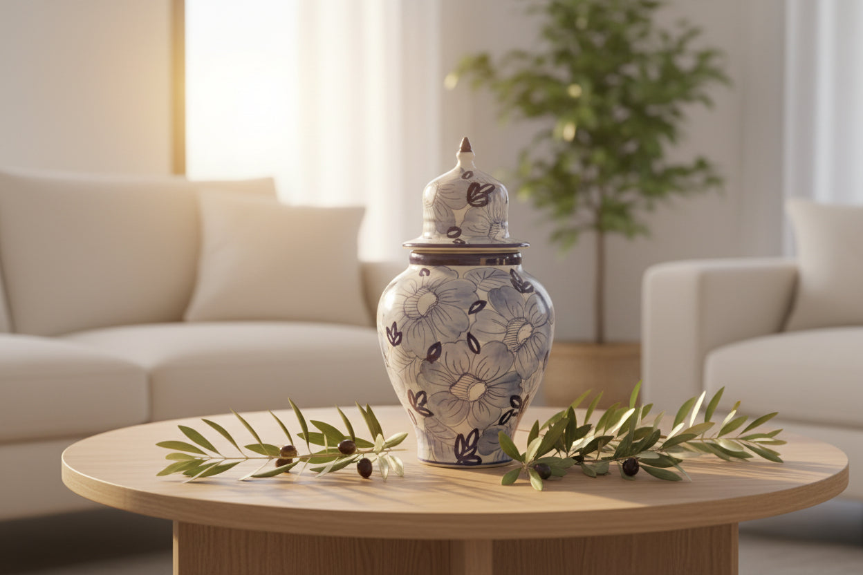 Pot vintage fleurs bleues- Ref 009