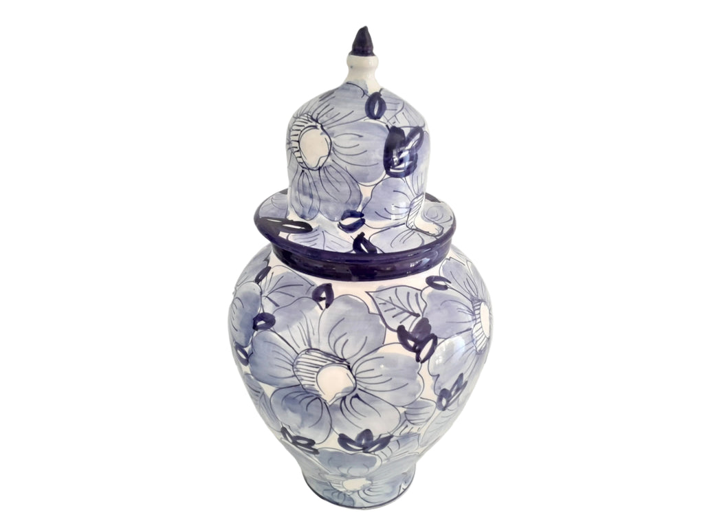 Pot vintage fleurs bleues- Ref 009