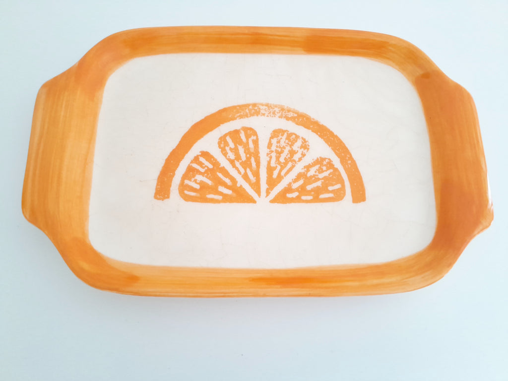 Plat rectangulaire motif orange - Ref 042