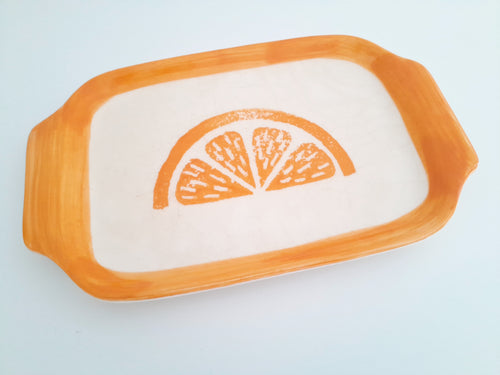 Plat rectangulaire motif orange - Ref 042