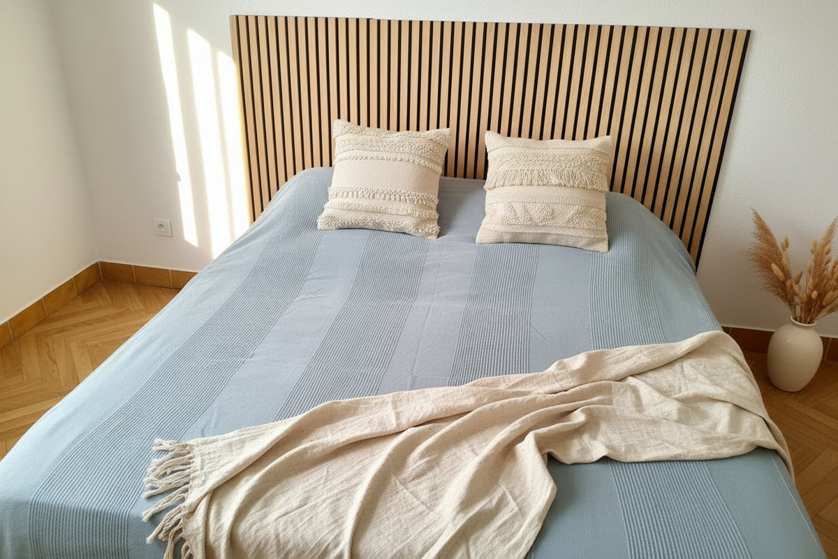 Plaid en coton couleur bleu céladon - Ref 056