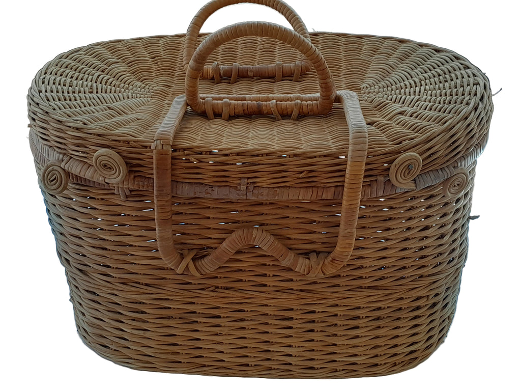 Panier en rotin et osier vintage - Ref 057