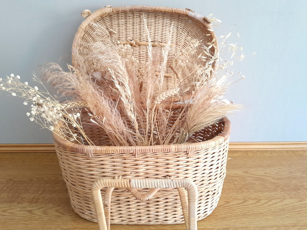 Panier en rotin et osier vintage - Ref 057